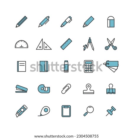 Various stationery color icon set.