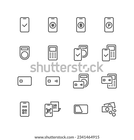 Line drawing icon set of various payment methods.