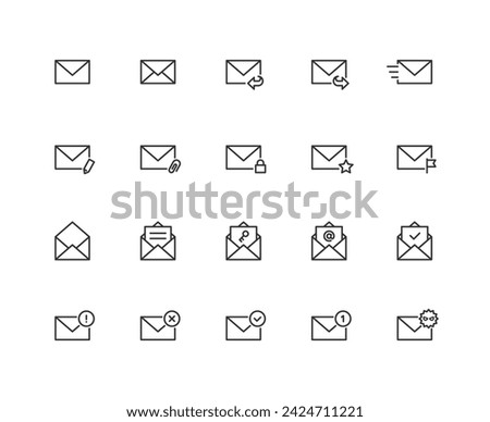 Email line drawing icon set.