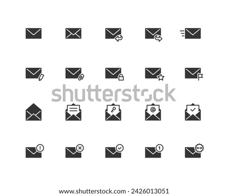 Monochrome icon set of various emails.