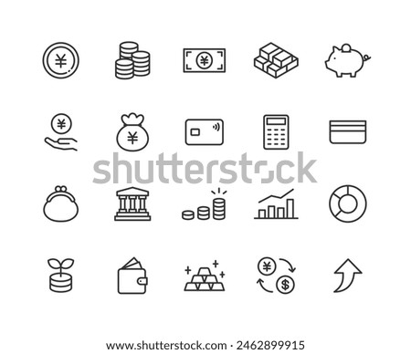 Line drawing icon set about money.