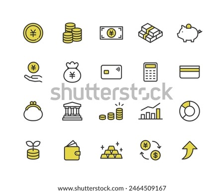 Color icon set related to money.