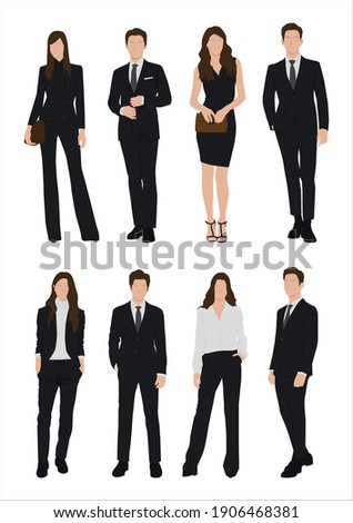 Vector of young businessman and women with suit, Business people, group of men and women, wearing working outfit, standing in white background 