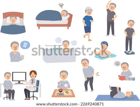 Illustration of senior man living in a healthy life