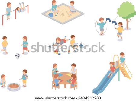 Isometric illustration set of children playing