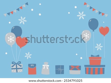 Wintery gift box and balloon background