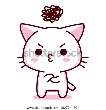 Cute Cartoon Kawaii Angry Kitty Isolated