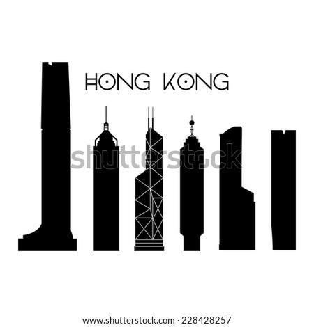a set of black silhouettes of famous places in hong kong