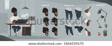Stylized Business Characters Set for Animation with Some Separated Parts of Body. Sitting Man 