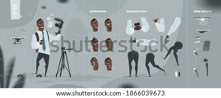 Stylized Business Character with Camera. Vlog Theme. Set for Animation