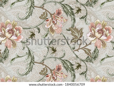 High Resolution Antique Baroque Ornament Repeat Design, Abstract Colorful Print Design, Paisley, Leaves and flowers for textile and digital print design - Illustration