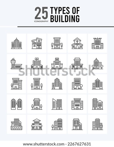 25 Types of Building Outline icons Pack vector illustration.