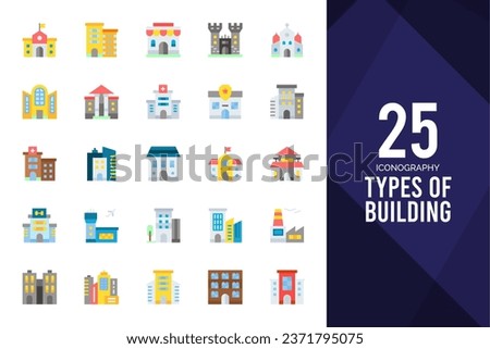25 Types Of Building Lineal Color icons pack. vector illustration.