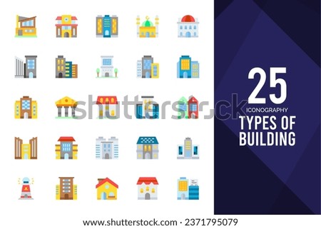 25 Types Of Building Lineal Color icons pack. vector illustration.
