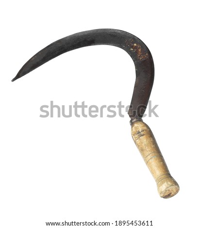old sickle with wooden handle, isolated on white background ストックフォト © 