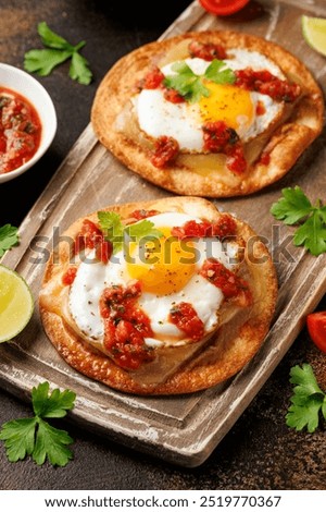 Similar – Image, Stock Photo Fried eggs with green asparagus. Fast lunch ideas, healthy breakfast, summer food.