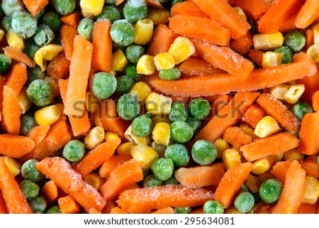 Fresh and Tasty Mix of Frozen chopped vegetables close-up as background.