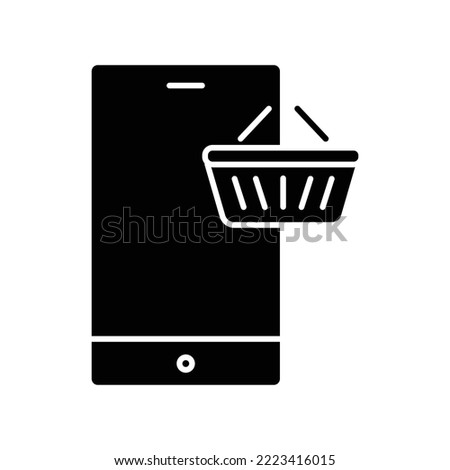 Online shop glyph icon. Contains mobile phone with shopping cart. icon illustration related to e commerce shop. Simple vector design editable. Pixel perfect at 32 x 32