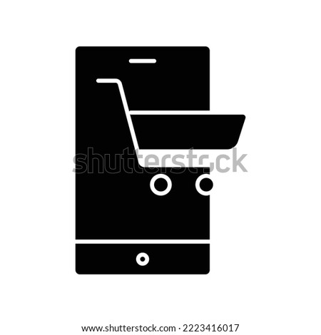 Online shop glyph icon. Contains mobile phone with trolley. icon illustration related to e commerce shop. Simple vector design editable. Pixel perfect at 32 x 32