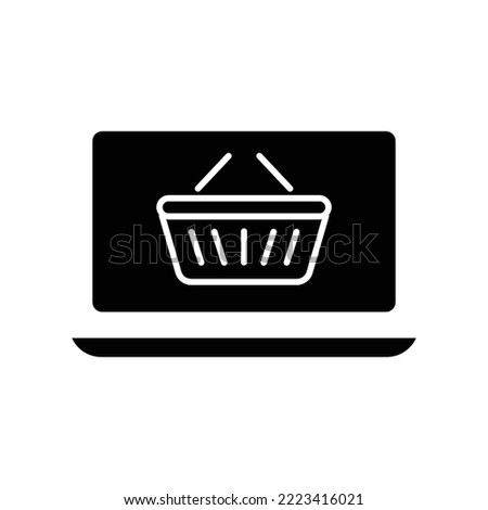 Online shop glyph icon. Contains monitor with shopping cart and download. icon illustration related to e commerce shop. Simple vector design editable. Pixel perfect at 32 x 32