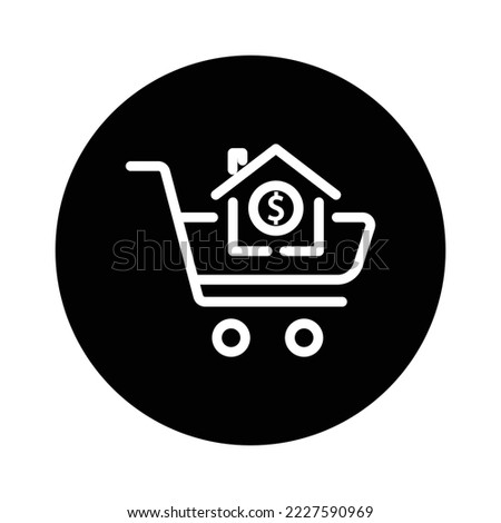 Trolley glyph icon illustration with house and dollar. suitable for buy house icon. icon related to real estate. Simple vector design editable. Pixel perfect at 32 x 32