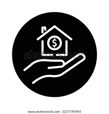 Hand glyph icon illustration with house and dollar. suitable for home loan icon. icon related to real estate. Simple vector design editable. Pixel perfect at 32 x 32
