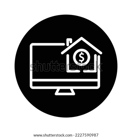 Monitor screen glyph icon illustration with house and dollar. suitable for buy house icon. icon related to real estate. Simple vector design editable. Pixel perfect at 32 x 32