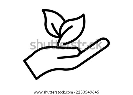 Ecology icon illustration. hand icon with leaf. icon related to renewable energy. Line icon style. Simple vector design editable