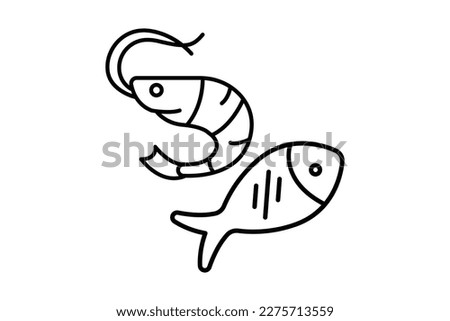 Fish and shrimp icon illustration. icon related to seafood. Outline icon style. Simple vector design editable
