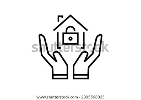Hands icon holding home. homeowners insurance vector icon for real estate. Line icon style design. Simple vector design editable