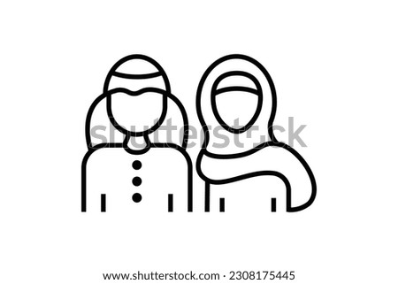 Saudi People icon.Man and Woman in traditional Muslim shemakh head scarf. Line icon style design. Simple vector design editable