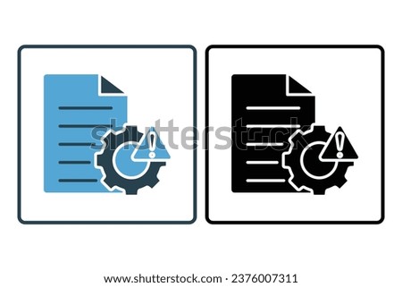 Error report icon. document with gear and exclamation mark. icon related to warning, notification. suitable for app, user interfaces, printable etc. Solid icon style. Simple vector design editable