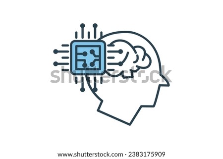 affiliate intelligence icon. head with brain and cpu. icon related to device, computer technology. flat line icon style. simple vector design editable