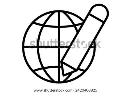 Global learning icon. Earth with pencil. icon related to education. line icon style. element illustration