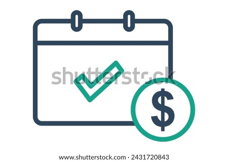 Paid time off icon. calendar with check mark and clock. representing vacation days and work-life balance. line icon style. element illustration.