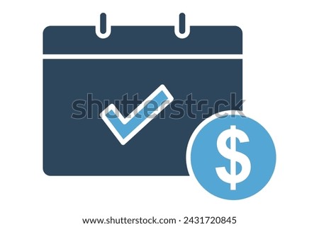 Paid time off icon. calendar with check mark and clock. representing vacation days and work-life balance. solid icon style. element illustration.