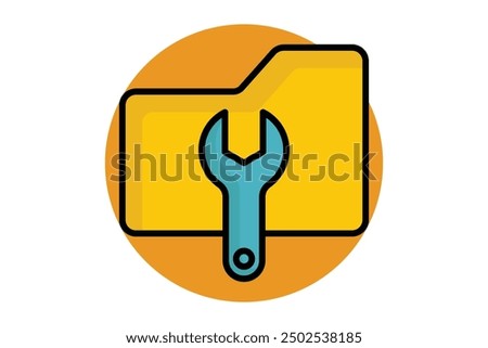 Data management colored outline icon. folder with wrench. icon related to organize. data analytics elements vector illustration