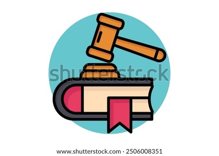 Law colored outline icon. book with gavel. icon related to law and justice. law elements vector illustration