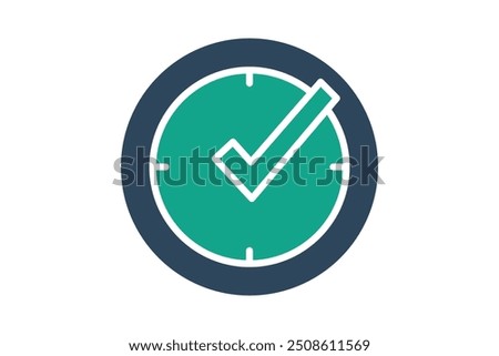 Real time icon. solid icon style. clock with check mark. icon related to efficiency. productivity elements vector illustration