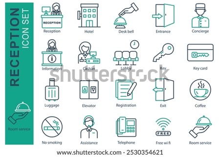 Reception icon set. line icon style. icon related to reception. hotel elements vector illustration