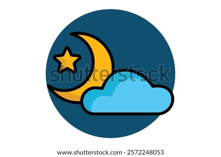 Night icon. colored outline icon style. clouds with moon and star. icon related to time and date. time elements vector illustration