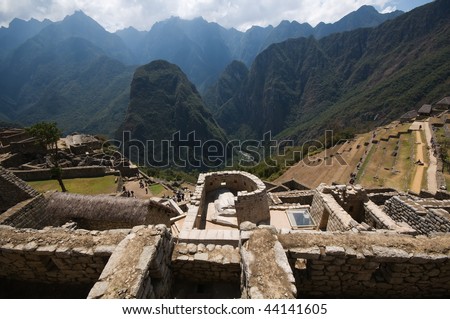 Inca temple of the sun in the lost city of Machu Picchu