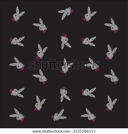 Rhinestone heat transfer prints designed for textile clothing fashion.Beatiful playboy bunny rhinestone design.