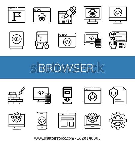 browser simple icons set. Contains such icons as Browser, Coding, Webpage, Web coding, Code, Brickwall, Download, Page, Internet, can be used for web, mobile and logo