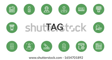 tag simple icons set. Contains such icons as Bookmark, Do not disturb, Pin, Location, Discount, Barcode scanner, Code, Marker, Add package, can be used for web, mobile and logo