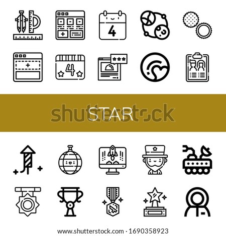 star icon set. Collection of Compass, Add, th of july, Rating, Astronomy, Pluto, Rambutan, Guest list, Fireworks, Medal, Disco ball, Trophy, Rocket, Uncle sam, Prize, Moon rover icons