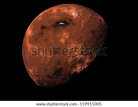 digitally created planet looking like Mars.