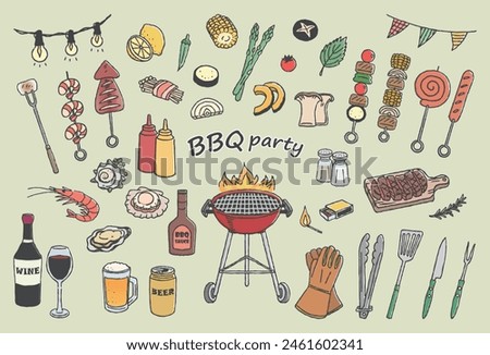 BBQ Illustration Set Hand-drawn line drawing