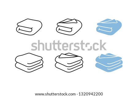 Set of towel vector illustrations. Folded towels in flat cartoon and line icon style, blanket, sheet Stockfoto © 