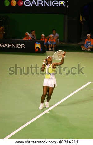 MELBOURNE, VIC - JANUARY 29: Serena Williams plays in Australia Open singles final on Rod Lever arena January 29, 2005 in Melbourne, Victoria, Australia